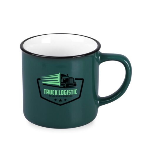 Loft ciemnozielony kubek z nadrukiem firmowym